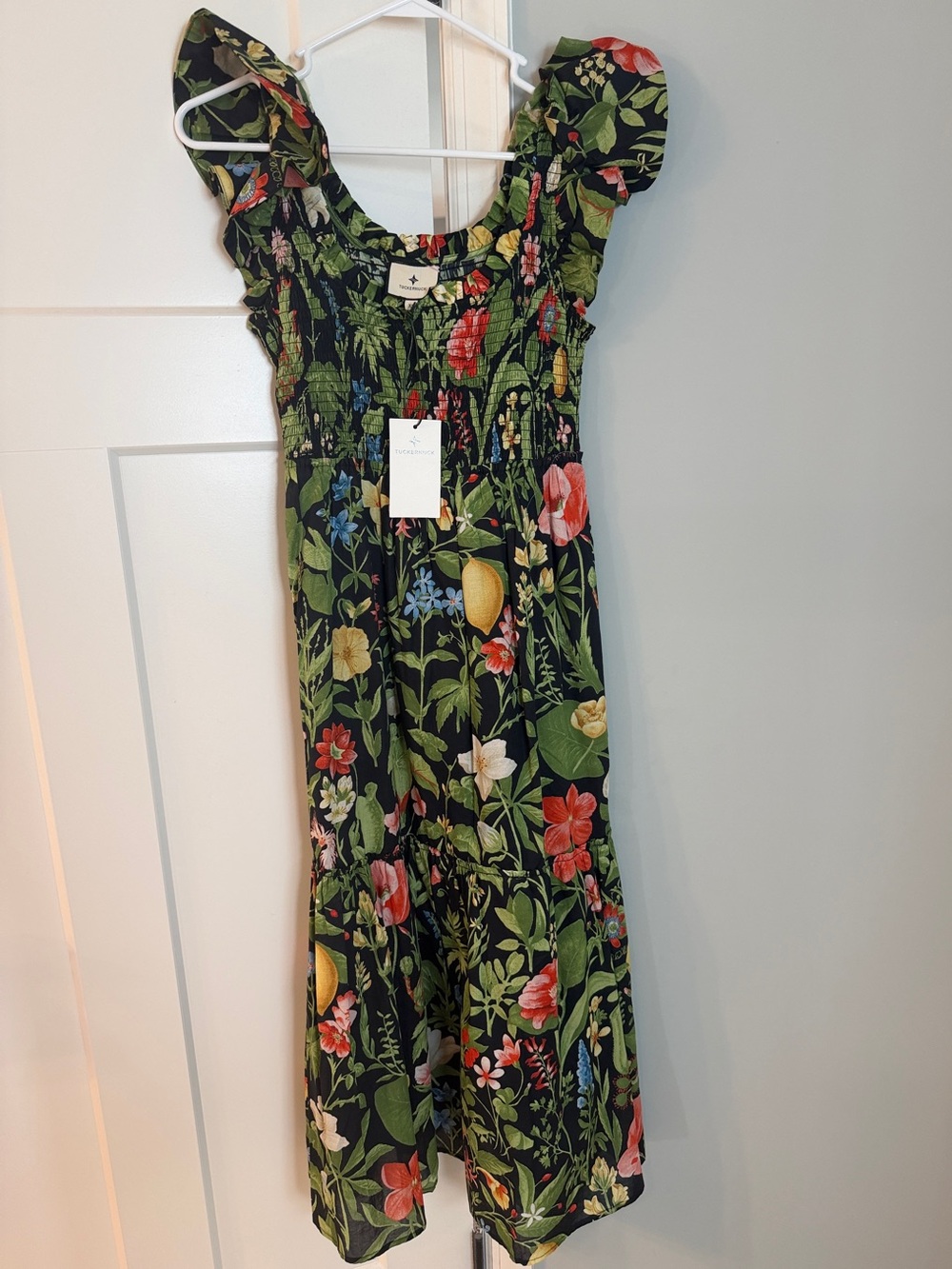 Tuckernuck Black Floral Puff-Sleeve Midi Dress
